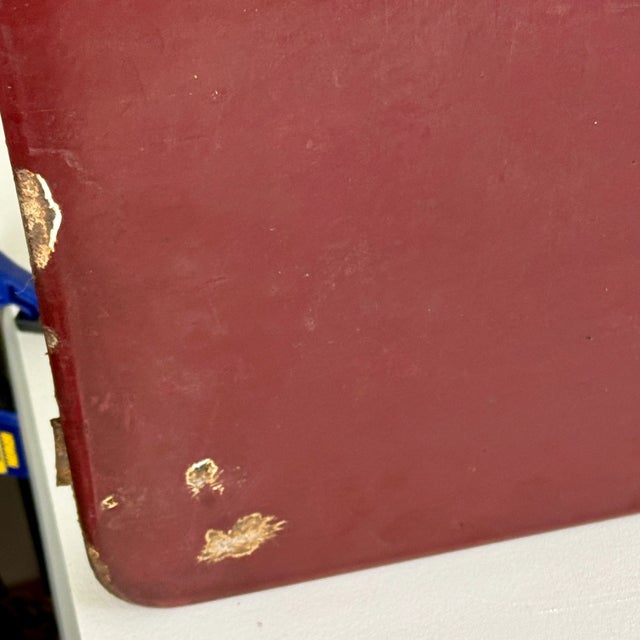 Rare Early 20th C Large Double Sided Train Station Porcelain Enamel Sign in Cherry Red Reads "Parcels and Left Luggage" For Sale - Image 15 of 18