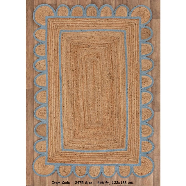 Scallop Jute Classic Blue Hand Made Rug - 2'x4' For Sale - Image 9 of 10