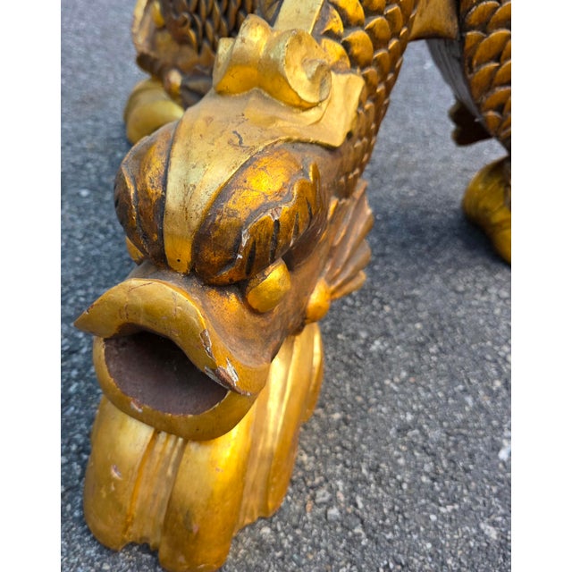 Monumental Chinese Chippendale Style Carved Giltwood Opposing Dragon Center/Breakfast Table With 48-Inch Glass Top, Mid-20th Century For Sale - Image 12 of 17