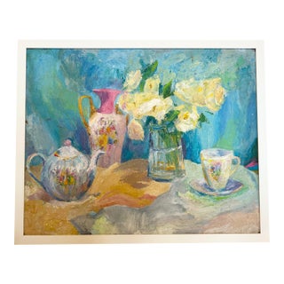 Original Romantic Still Life Painting in Gorgeous Pastel Colors For Sale