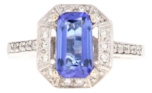 2.00 Carat Tanzanite Diamond 14 Karat White Gold Engagement Ring, Size 6.5