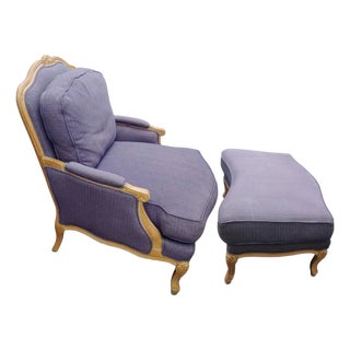 Vintage J. Royale French Bergère Chair & Ottoman With a Gilded Wood Frame For Sale