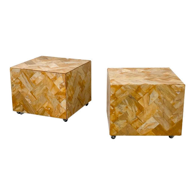 1970's Herringbone Onyx Pedestal Cocktail Tables, a Pair For Sale