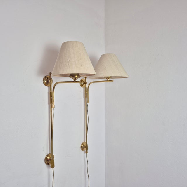 Adjustable Brass Wall Lamps with Linen Shades, 1980s, Set of 2 For Sale - Image 14 of 14