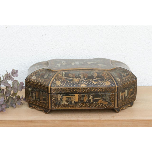 Black Large Vintage Black & Gold Chinoiserie Box For Sale - Image 8 of 8