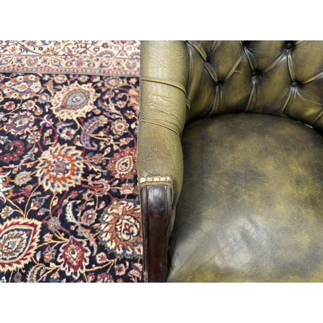 Animal Skin English Green Chesterfield Desk Chair For Sale - Image 7 of 10