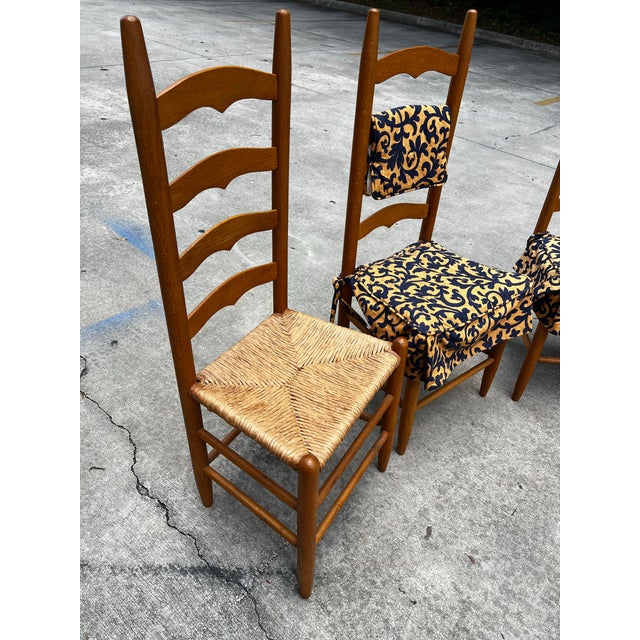 Wood Collection of Vintage Farmhouse Wooden Ladderback Chairs With Custom Cushions For Sale - Image 7 of 10