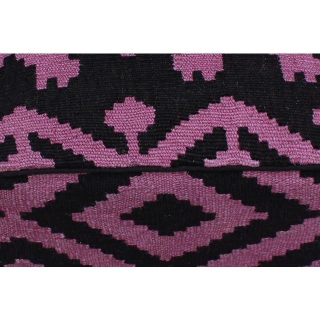 2010s Shabby Chic Black & Purple Handmade Kilim Upholstered Ottoman For Sale - Image 5 of 7