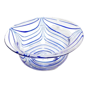 Post Modern Blue and Clear Large Decorative Hand Blown Murano Art Glass Bowl