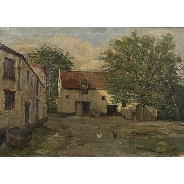 Farmhouse Framed Oil Painting on Canvas Signed Klein 'Country Farmhouse' For Sale - Image 3 of 16