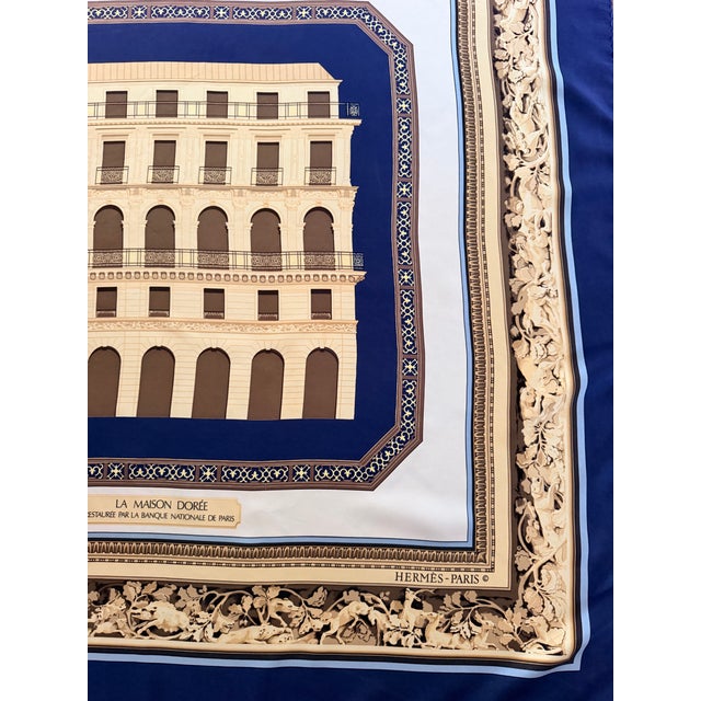 Hermès la Maison Dorée 1976 This scarf is part of the "Carrés d'Art" and special edition collections. It pays tribute to...
