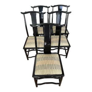 Set of 5 Vintage 1970s Montina Black Lacquered Dining Chairs