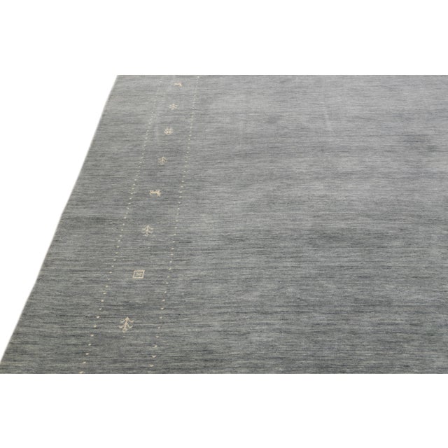 Modern Gabbeh Style Gray Hand-Loom Minimalist Pattern Wool Rug For Sale - Image 9 of 11