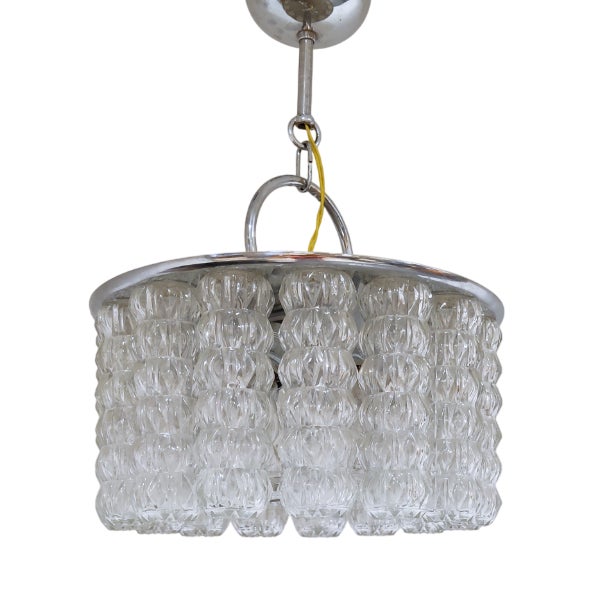 Mid-Century Glass and Chrome Chandelier, 1960s For Sale