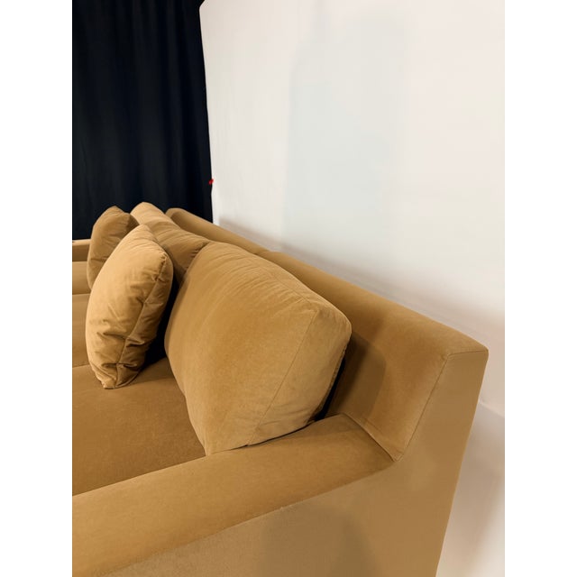 Textile Modern Camel Microfiber Track-Arm Sectional Sofa With Chaise For Sale - Image 7 of 10