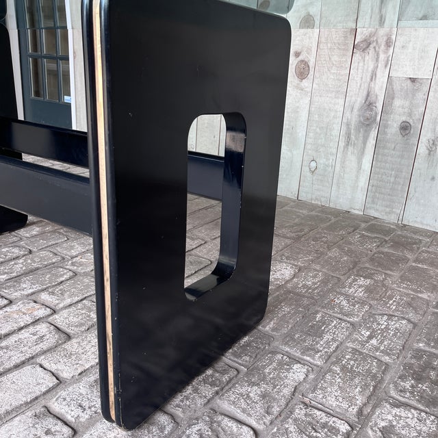 Black 1980s Glass Top Hollywood Regency Black Lacquered, Gold Trim Dining Table For Sale - Image 8 of 13