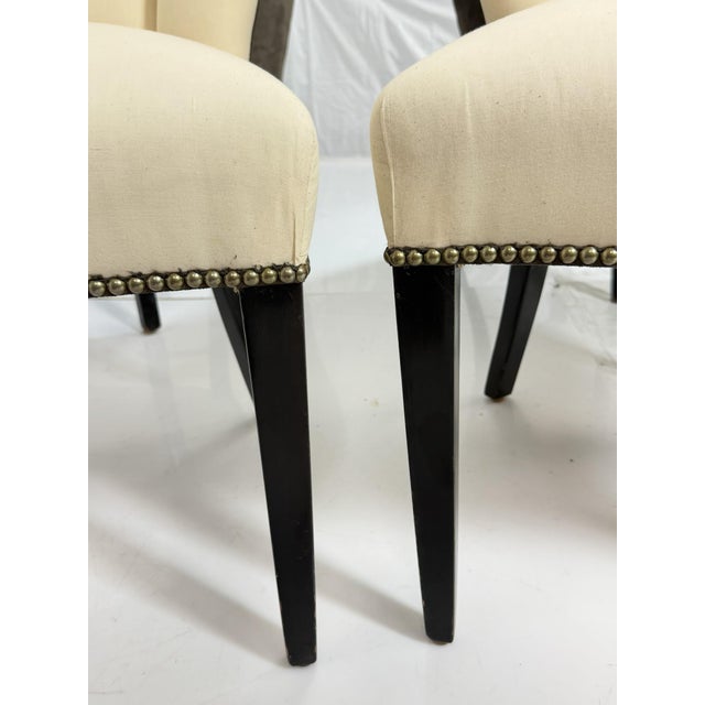Set of 6 Mid-Century Tuxedo Dining Chairs, Ebonized Wood, Brass Nailheads For Sale - Image 15 of 18