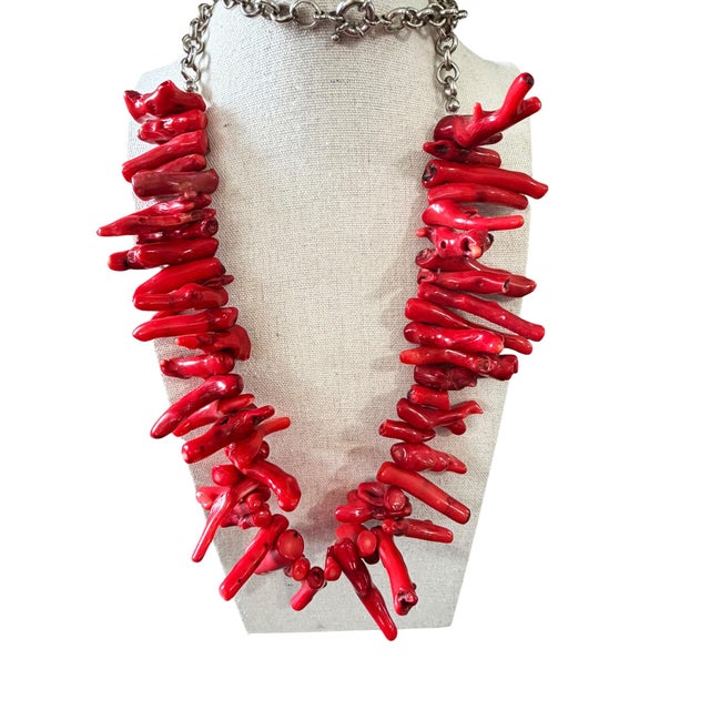 Vintage Natural Red Coral Branch Necklace W/Silver Chain For Sale - Image 11 of 12