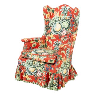 Foliate Pattern Upholstered Wingback Armchair For Sale