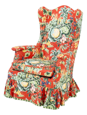 Foliate Pattern Upholstered Wingback Armchair