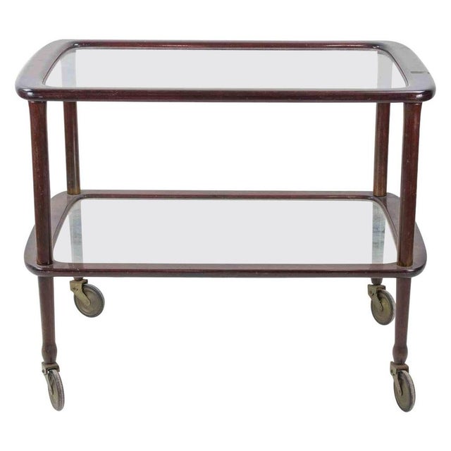 Vintage Serving Trolley in Wood and Brass by Cesare Lacca, Italy, 1950s For Sale - Image 9 of 9