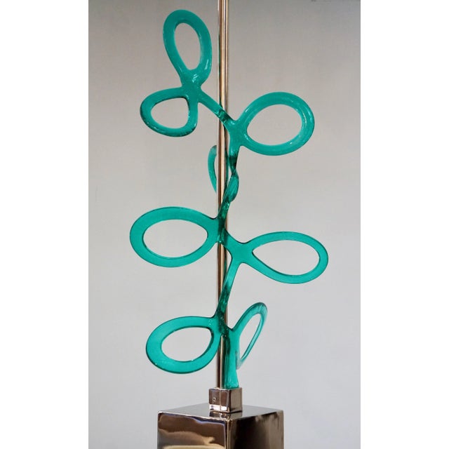 Italian Silver Color Nickel With Aqua Blue Murano Glass Swirls Lamps - a Pair - in Showroom For Sale - Image 4 of 11