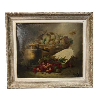 18th Century Still Life Oil Painting on Canvas Signed on the Bottom, Framed For Sale