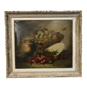18th Century Still Life Oil Painting on Canvas Signed on the Bottom, Framed