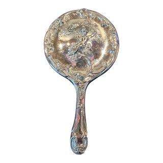 Art Nouveau Silver Colored Repousse Hand Mirror For Sale