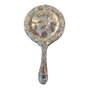 Art Nouveau Silver Colored Repousse Hand Mirror