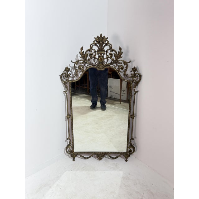 Large Mid-Century Italian Brass Mirror, 1950 For Sale - Image 4 of 10