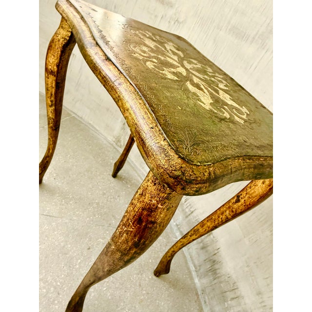 Vintage Mid-Century Italian Florentine Neoclassical Giltwood Rectangle Table With Cabriole Legs For Sale In San Antonio - Image 6 of 12