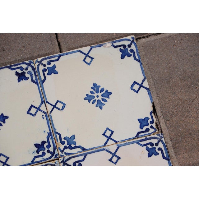 Antique 1920s Portuguese Art Deco Tiles Cobalt Blue Floral Crosses Set of 16 For Sale - Image 12 of 14