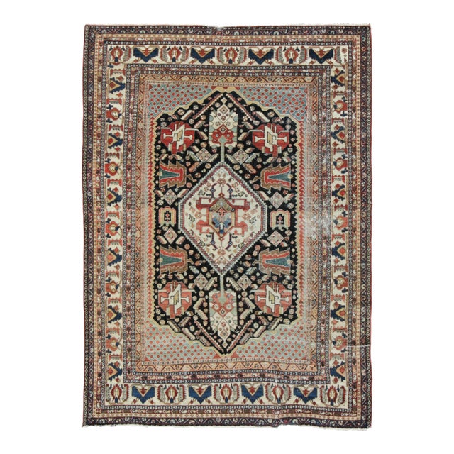 Antique Qashqai Tribal Rug With Medallion and Geometric Design - Rug & Kilim For Sale