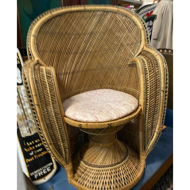 Petite Vintage Wicker Peacock Chair and Cushion For Sale - Image 12 of 12