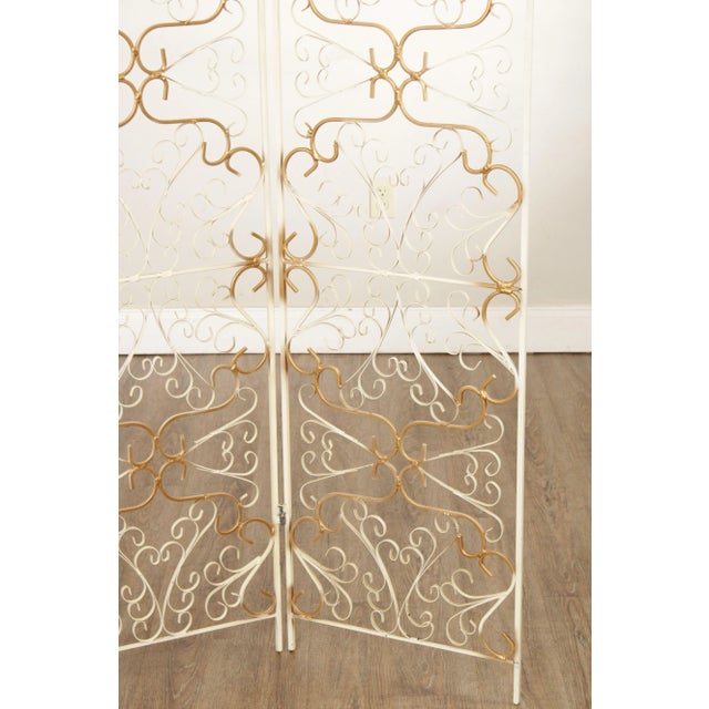 Off-white Mid Century Wrought Iron Three-Panel Folding Screen For Sale - Image 8 of 12