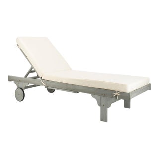 Newport Chaise Lounge Chair with Side Table, Ash Grey/Beige Cushion For Sale