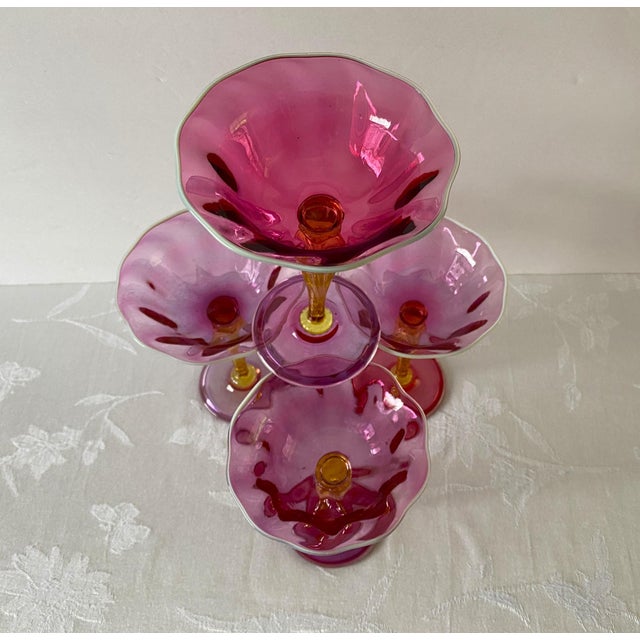 Durand 1920s Victor Durand Art Nouveau Hand Blown Ruby Red & Yellow Stems Champagne Glasses-Set of 4 #411 For Sale - Image 4 of 11