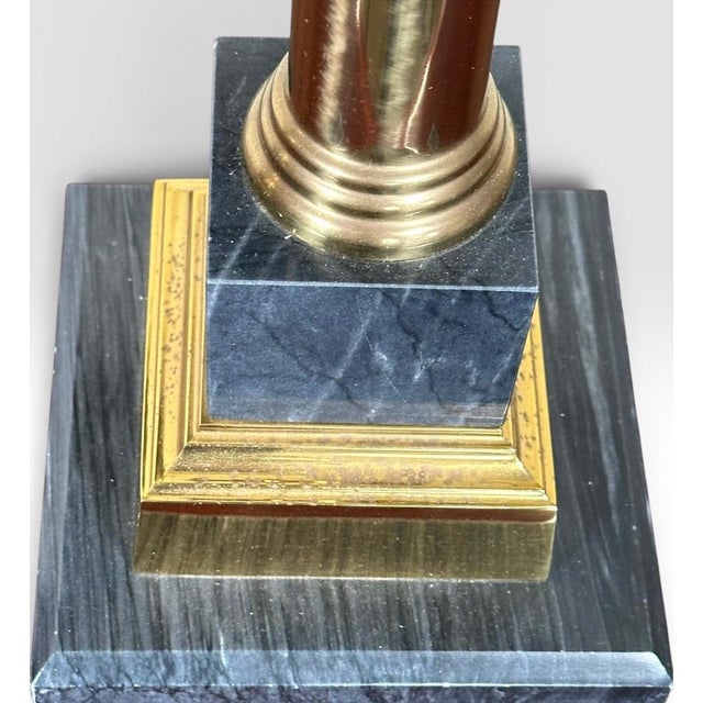 Late 20th Century Pair of Vintage Neoclassical Black Brass and Marble Pedestal Table Lamps Attributed to Stiffel For Sale - Image 5 of 15