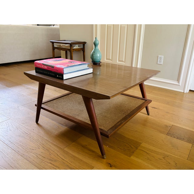 Mid-Century Modern Imperial Furniture Mid-Century Modern Walnut Coffee Table With Woven Cane Shelf For Sale - Image 3 of 14