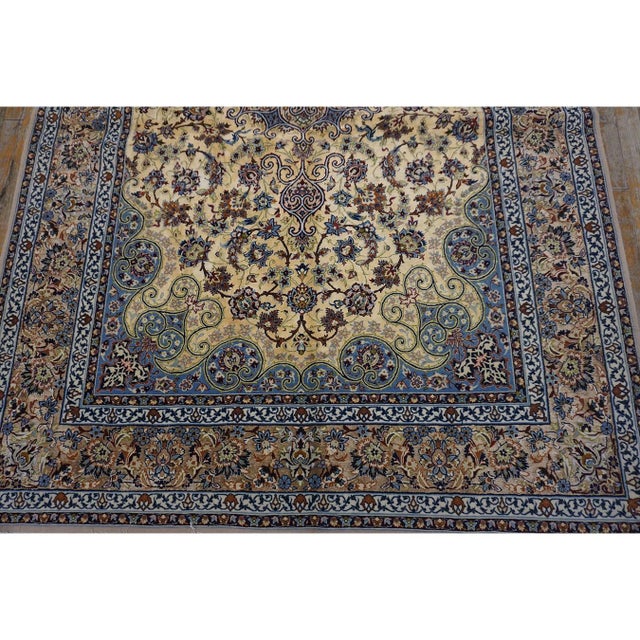 1940s Traditional Ivory Medallion Antique Isfahan Silk by Sarraf Mamoury Rug For Sale - Image 11 of 11
