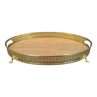 Mid-Century Brass and Walnut Style Formica Tray by Gorham For Sale