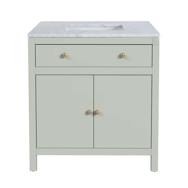 2020s Nora 32 in. W Rectangular Wood & Marble Bathroom Vanity with Storage, Sage Green For Sale - Image 5 of 11