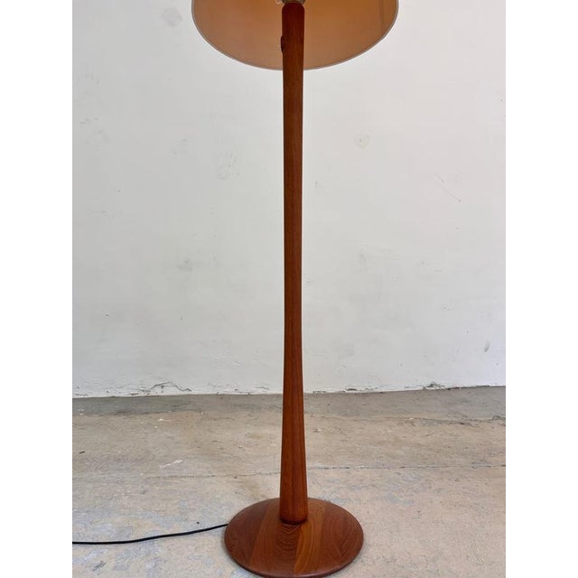 Wood Teak Floor Lamp with Silk Shade, Denmark For Sale - Image 7 of 11