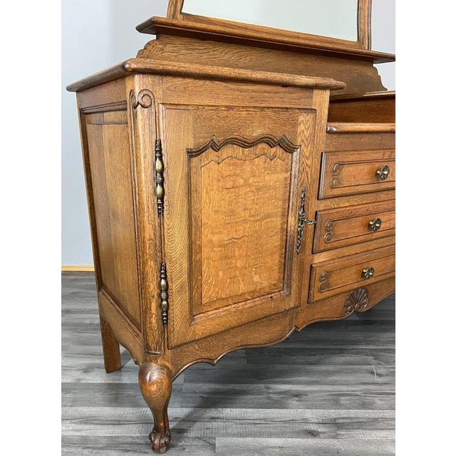 Vintage French Oak Dressing Table with Mirror For Sale - Image 9 of 17