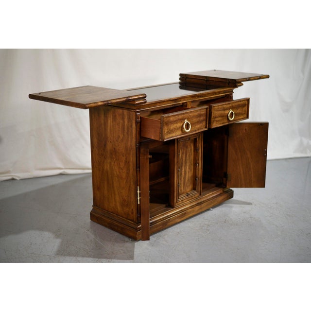 1960s Hollywood Regency Faux Bamboo Flip Top Rolling Buffet Server by American of Martinsville For Sale In Chicago - Image 6 of 13