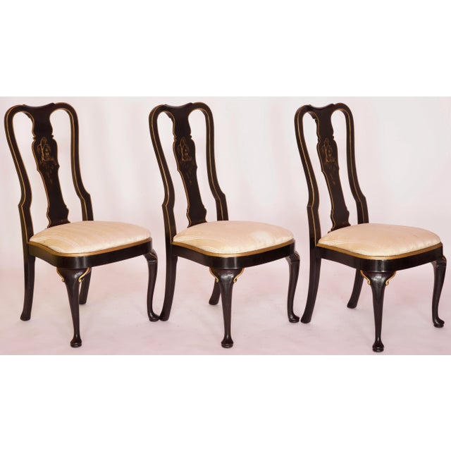 1980s 1980s Chinoiserie Black Lacquer Dining Chairs in the Style of Drexel- Set of 6 For Sale - Image 5 of 13