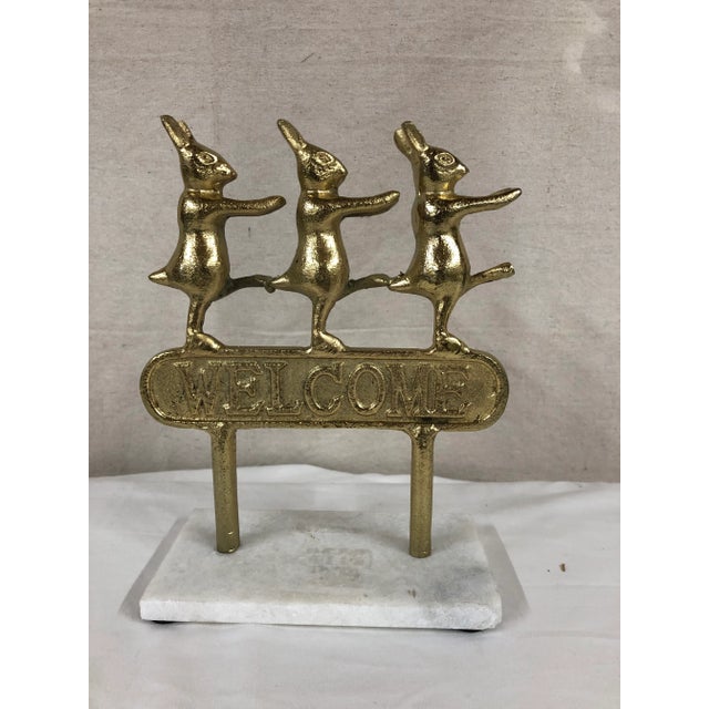 Late 20th Century Dancing Brass Bunnies Mounted on Marble Base For Sale - Image 4 of 4
