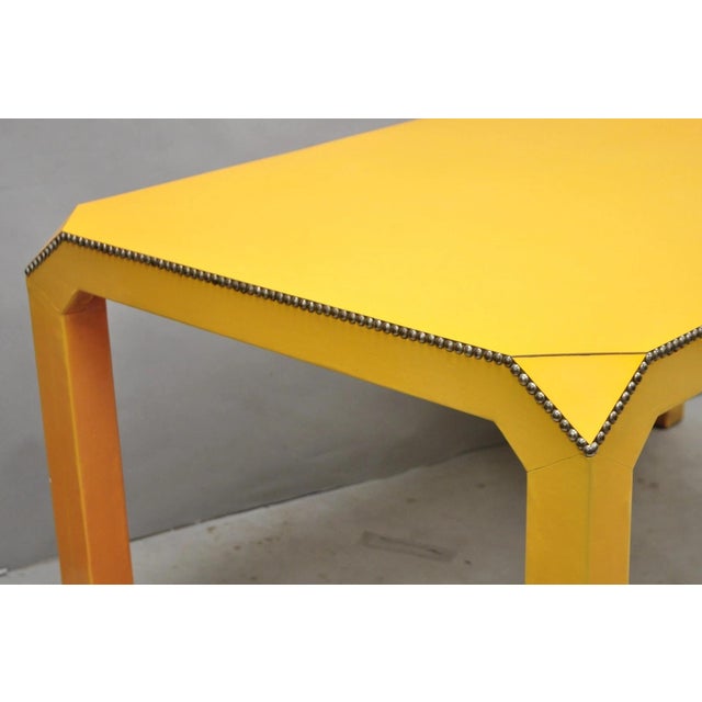 Hollywood Regency Vintage Hollywood Regency Orange Vinyl Laminate Parsons Style Dining Table Desk For Sale - Image 3 of 18
