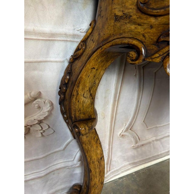 Italian Rococo Style Hand- Carved Walnut Console Table For Sale In Los Angeles - Image 6 of 15